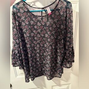 No Boundaries Black Sheer Floral Blouse with Ruffle Sleeves